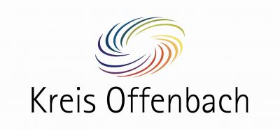 Das Bild zeigt das Logo des Kreises Offenbach, eine Art bunter Strudel in allen Farben des Farbspektrums, darunter der Schriftzug "Kreis Offenbach"